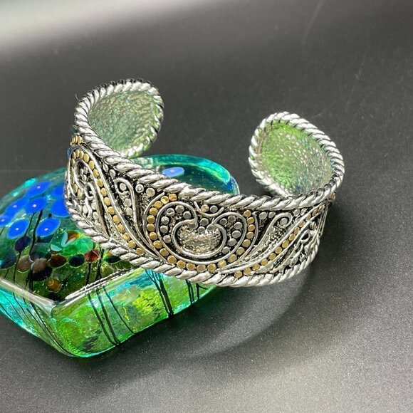 Two Tone Cuff Bracelet Silver and Gold Tones #1347 - Picture 8 of 8